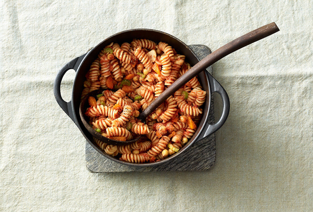 Vegan chickpea and pasta stew