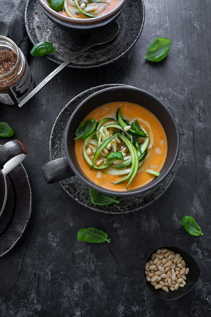Creamy tomato soup with zoodles