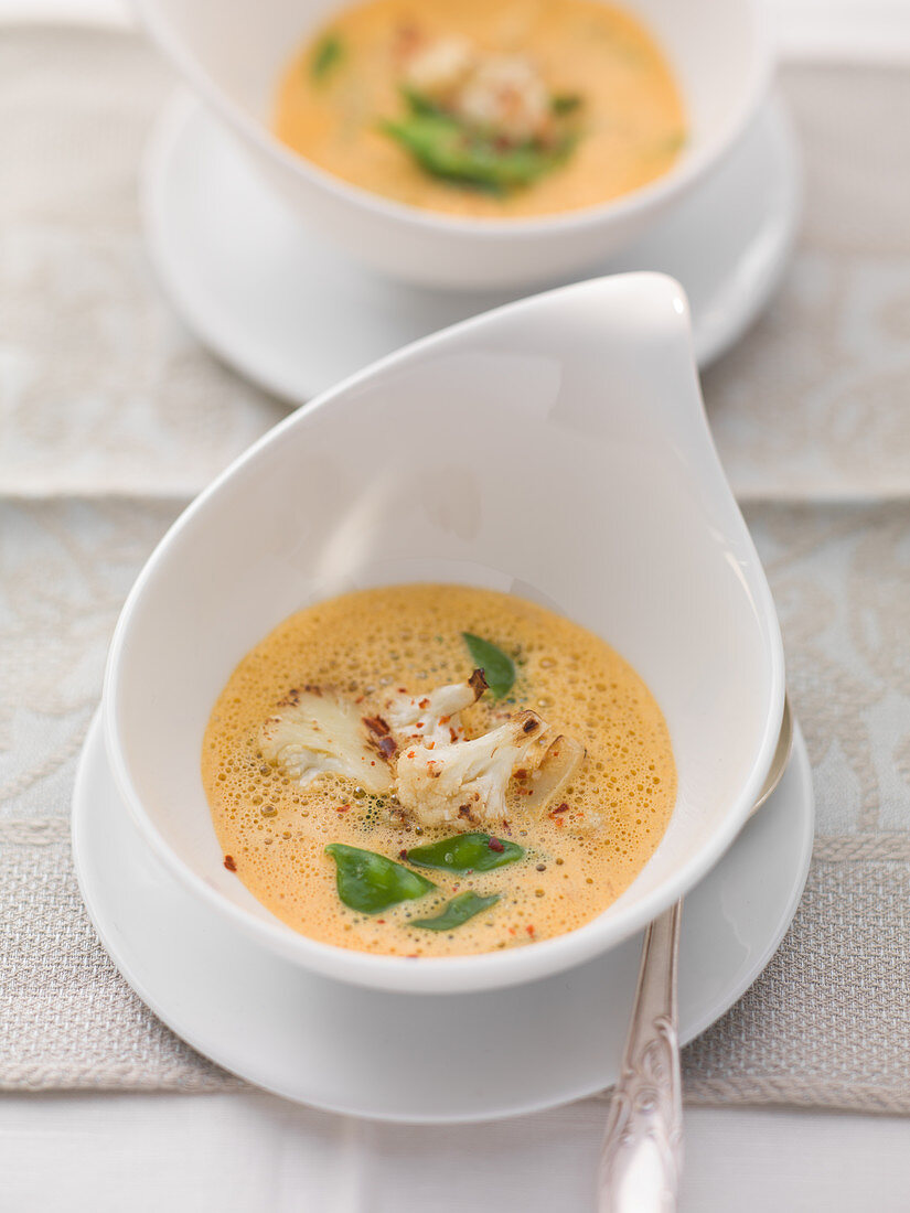 Lobster soup with roasted cauliflower