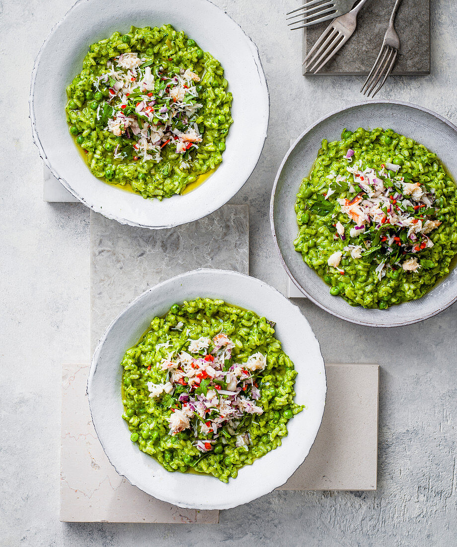 Pea, spinach and crab risotto