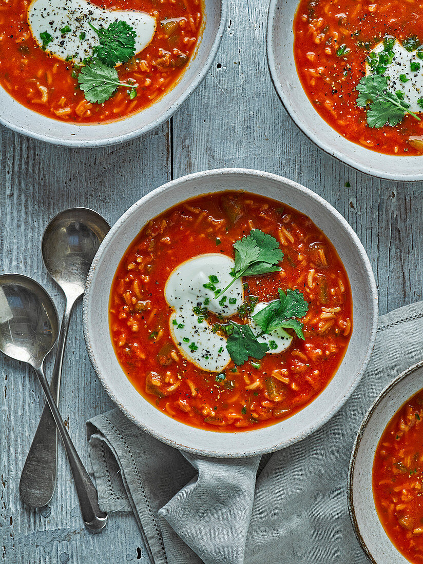 Tomato soup with chipotle and rice