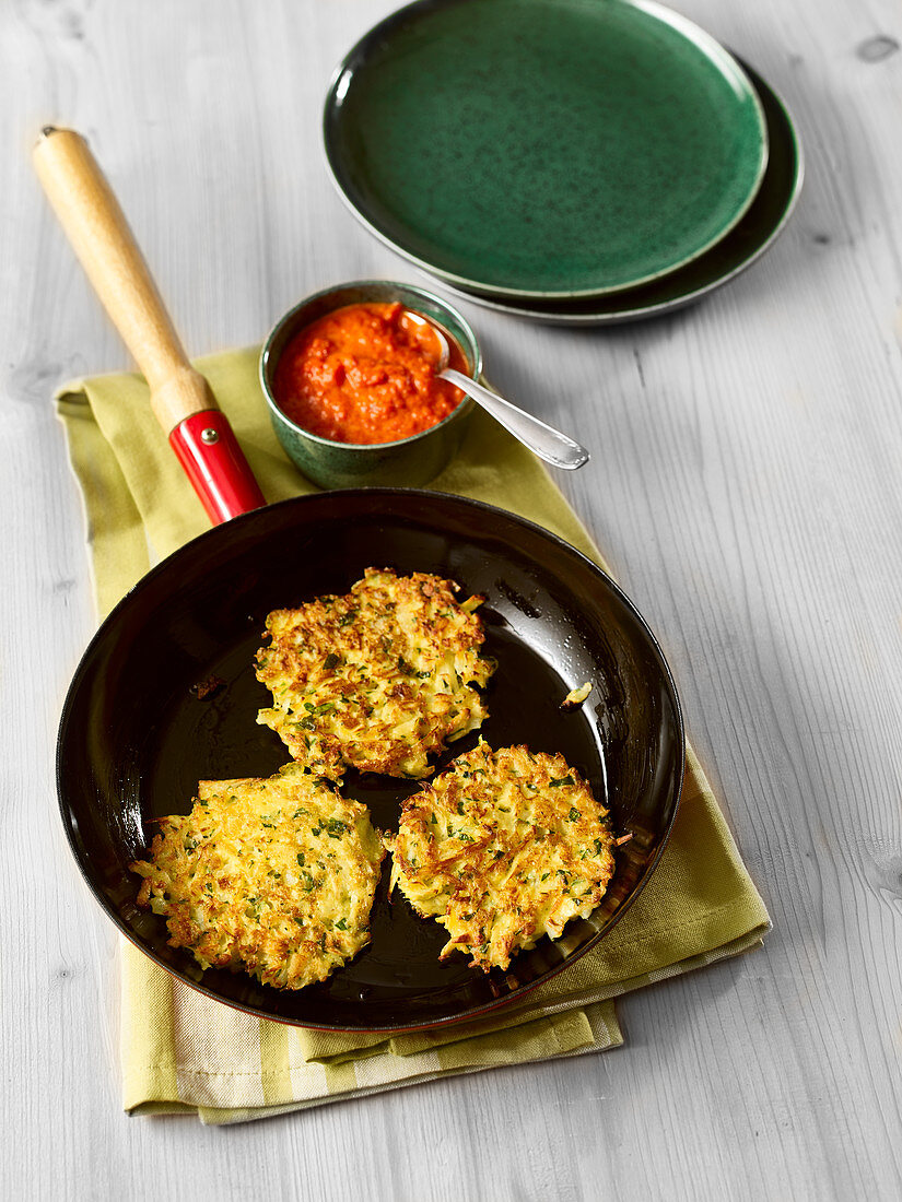 Parsnip fritters with tomato sauce