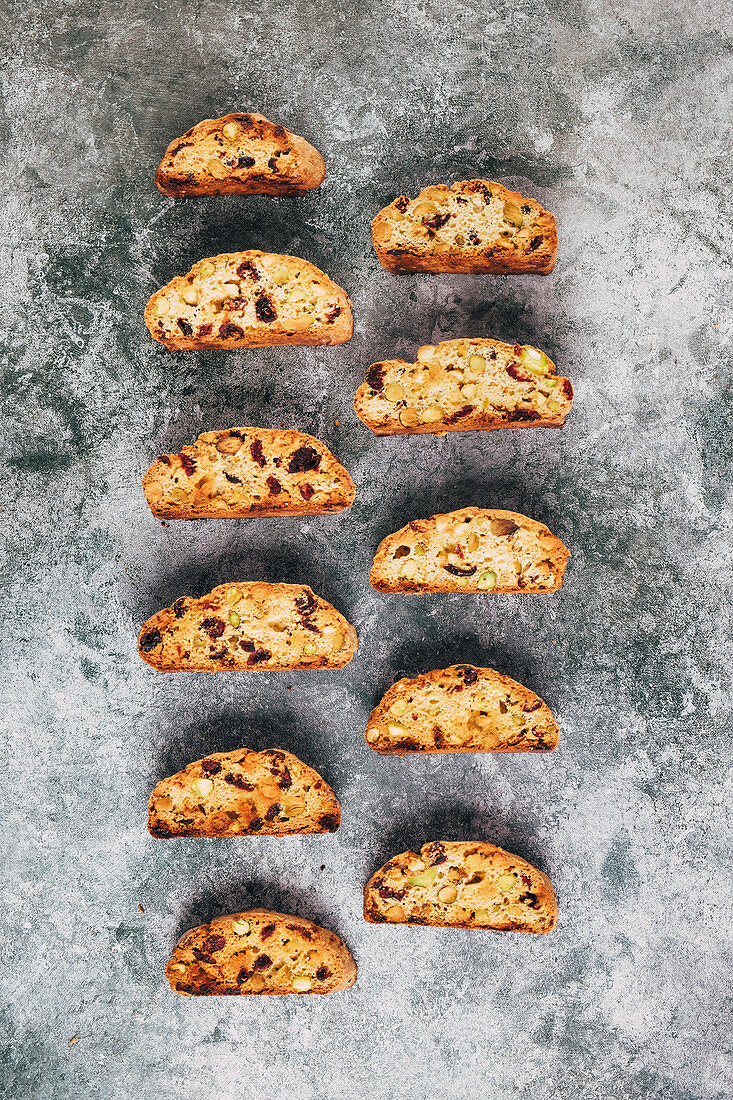 Cranberry, pistachio and chocolate chip biscotti