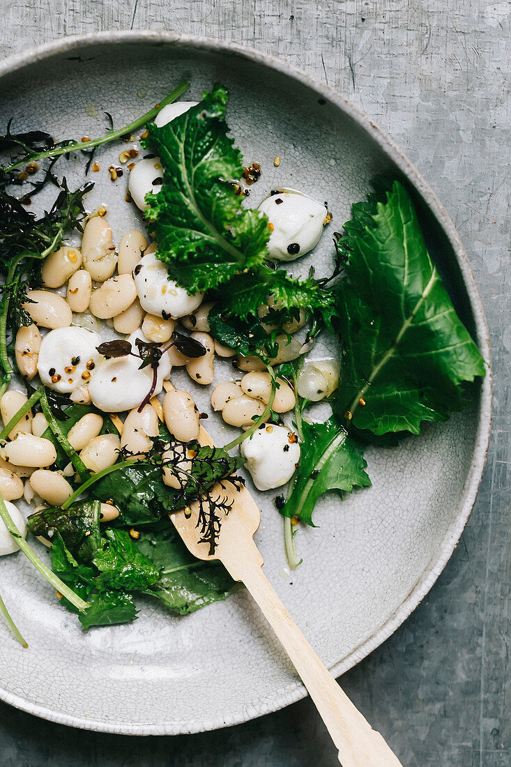 Cannellinibohnen-Salat mit Wildkräutern und Mozzarella