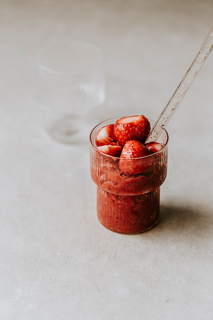 Watermelon granita with chilli and strawberries