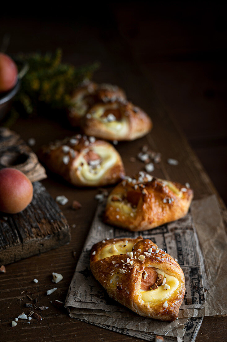 Apricot pastries with cream cheese and almonds