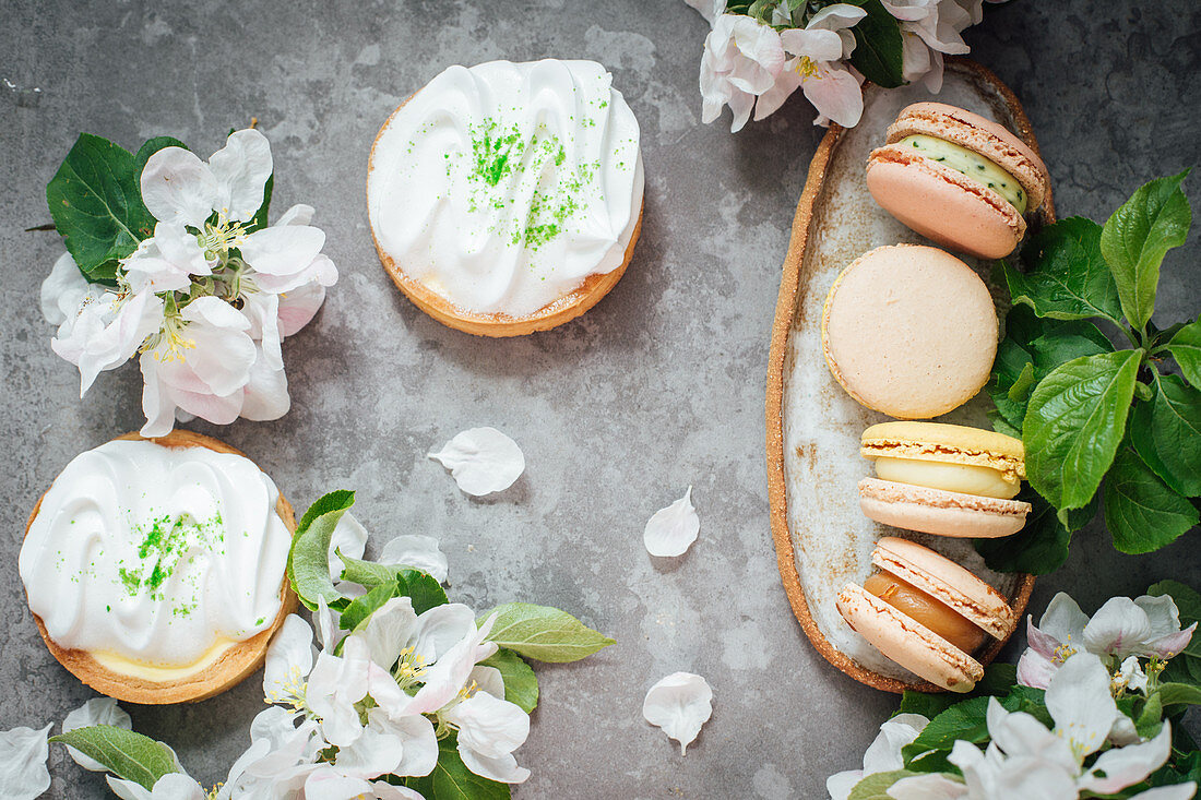 Macarons and lemon meringue tartlers