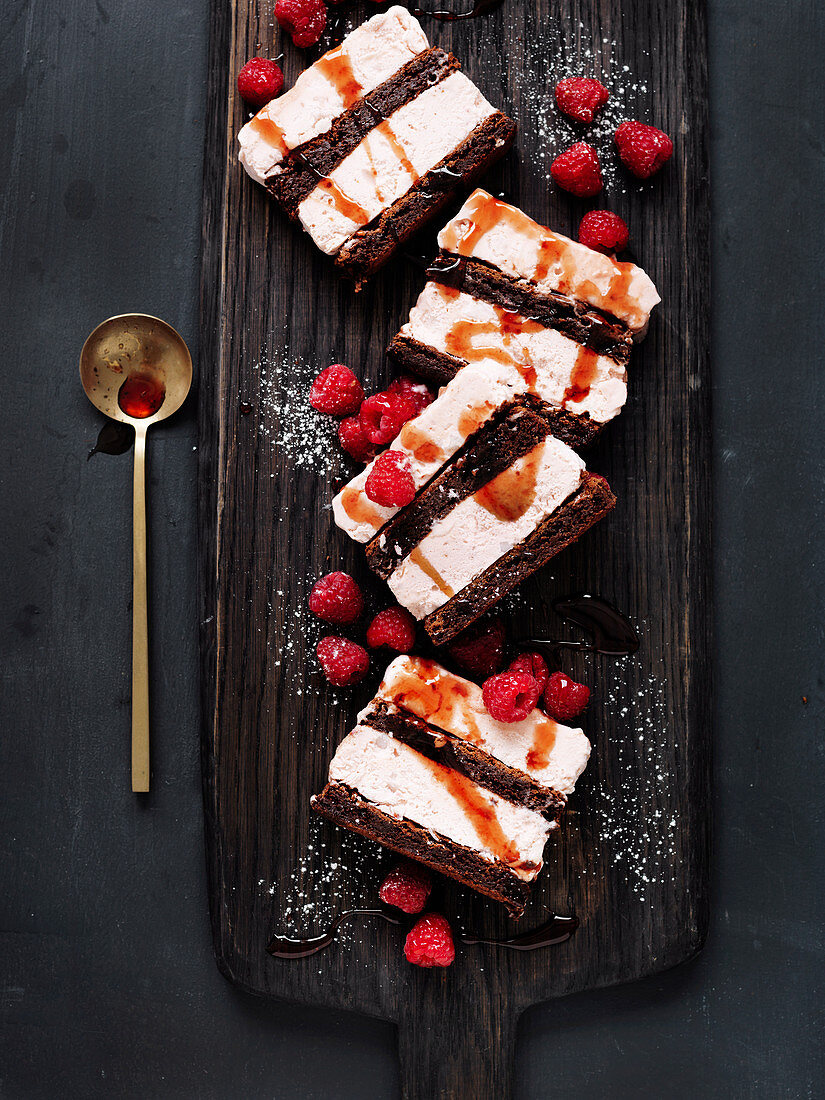 Raspberry Ice-Cream Brownie Stack