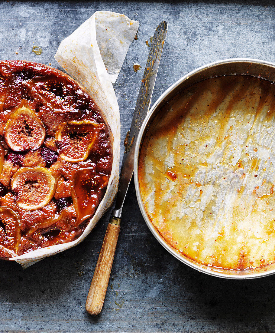 Fig and Raspberry Upside-Down Linzer Cake