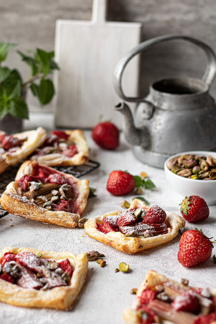 Rhubarb and strawberry tarts