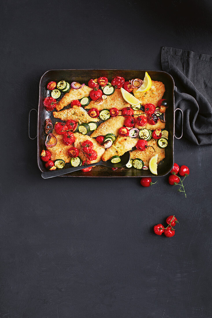 Easy crunchy fish tray bake