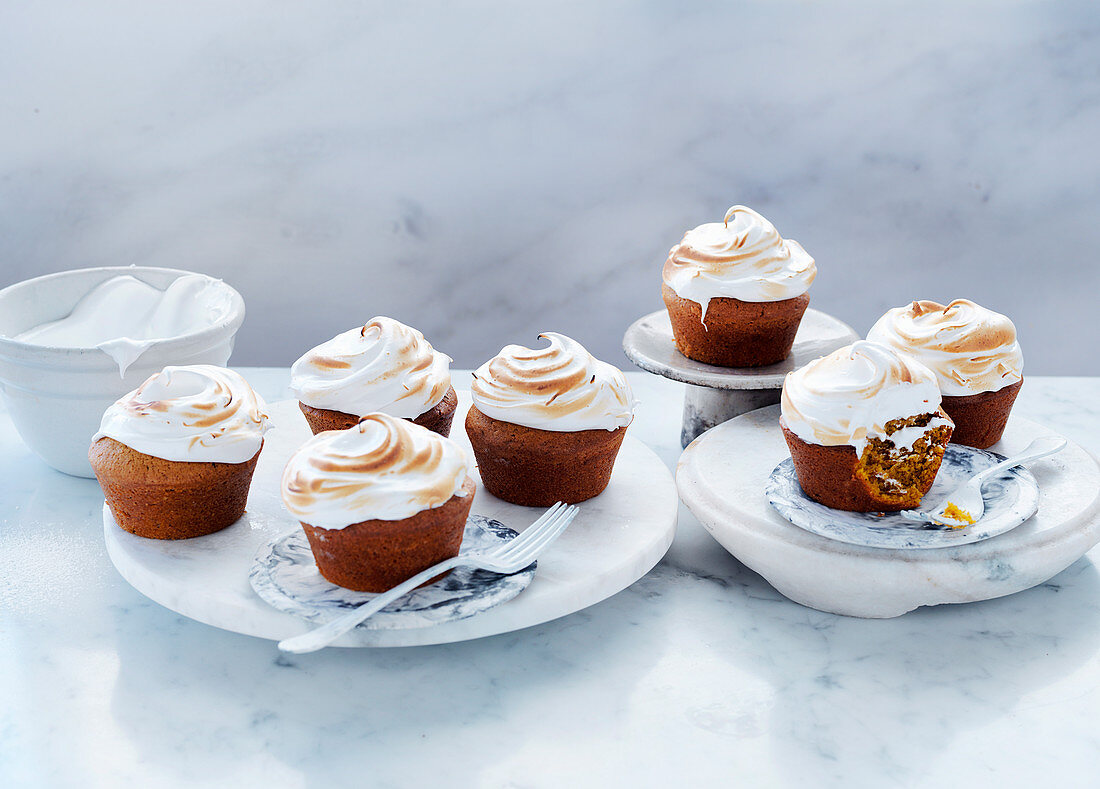 Spiced Pumpkin Cakes with Burnt Marshmallow Frosting
