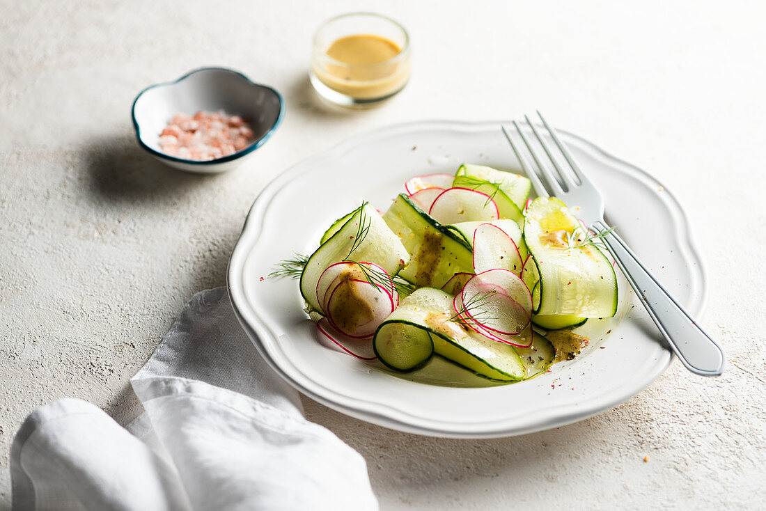 Cucumber and radish salad with dill and mustard sauce