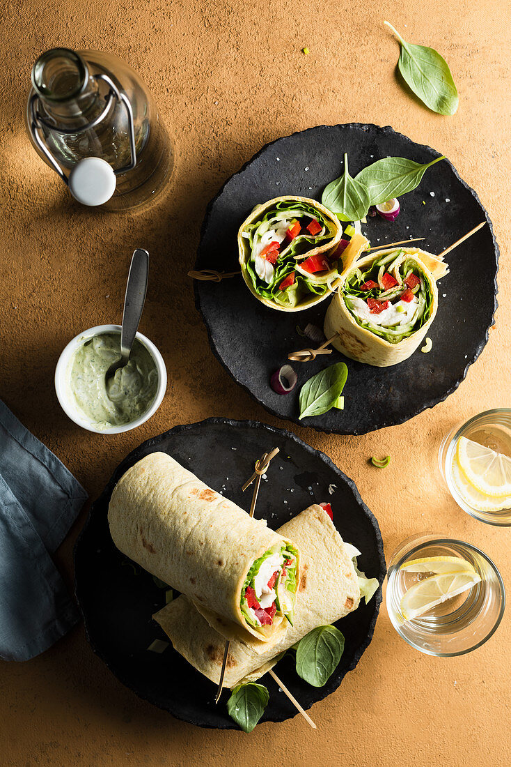 Vegetable wrap with mozzarella and basil mayonnaise