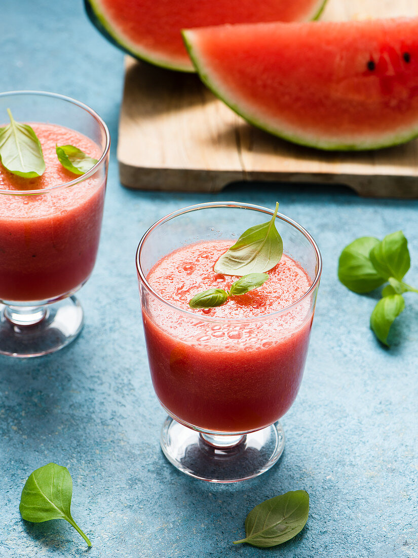Watermelon juice with basil