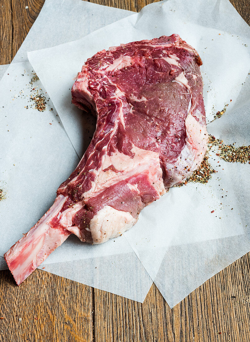 Beef rib eye steak with bone