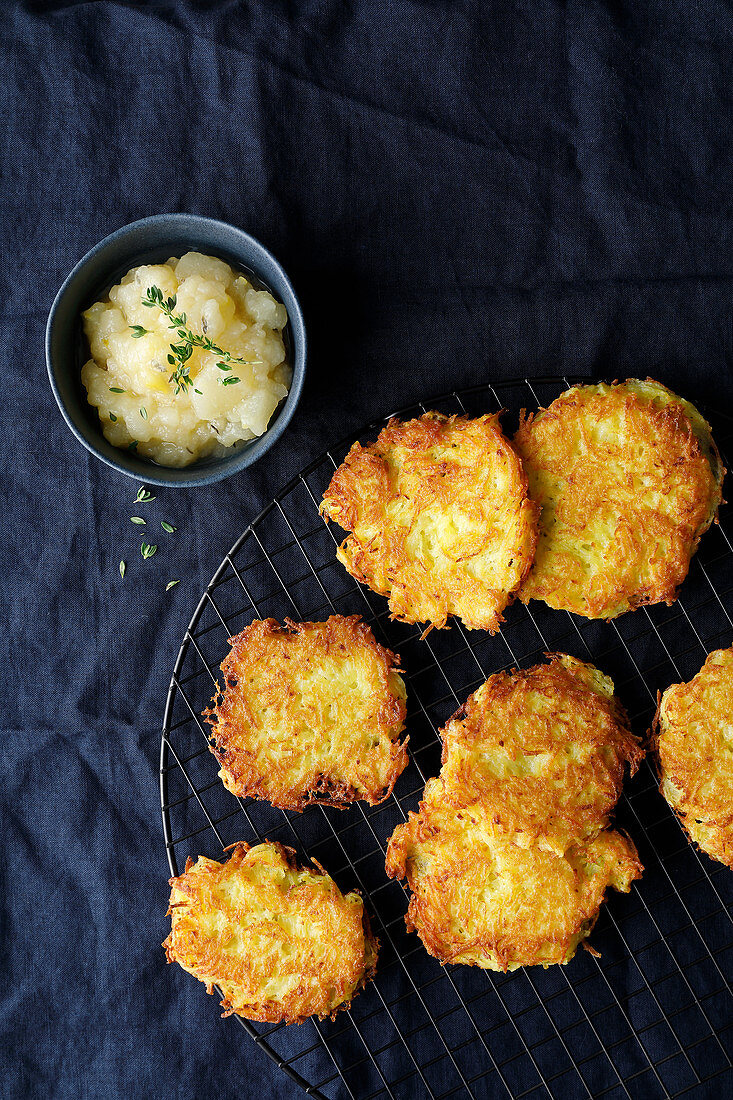 Potato fritters with pear sauce