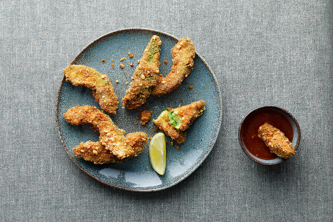 Avocado fries with a dip