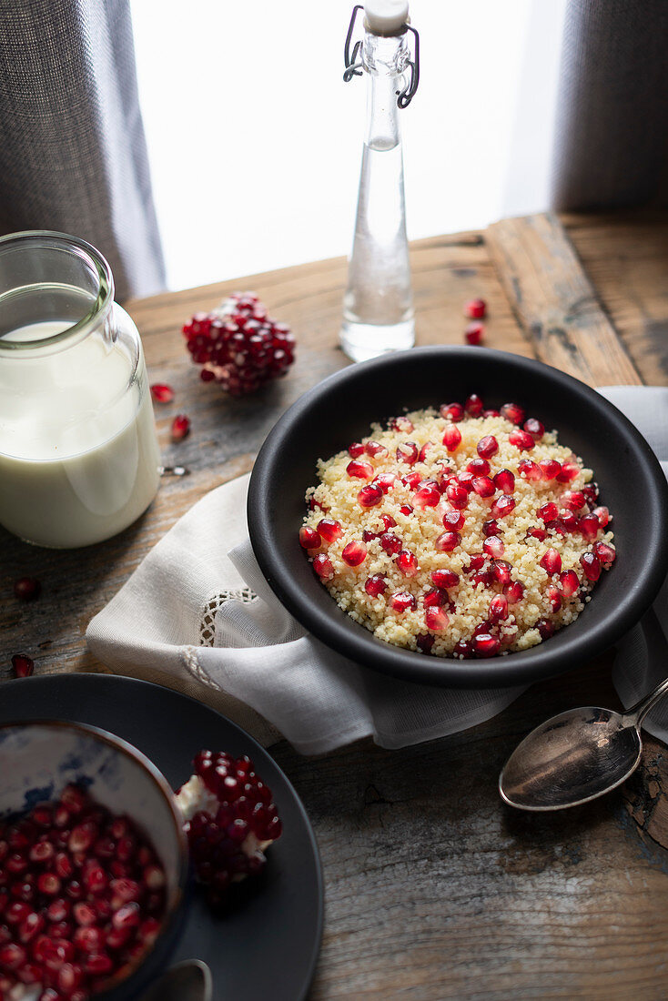 Masfuf (sweet couscous with pomegranate seeds, Tunisia)