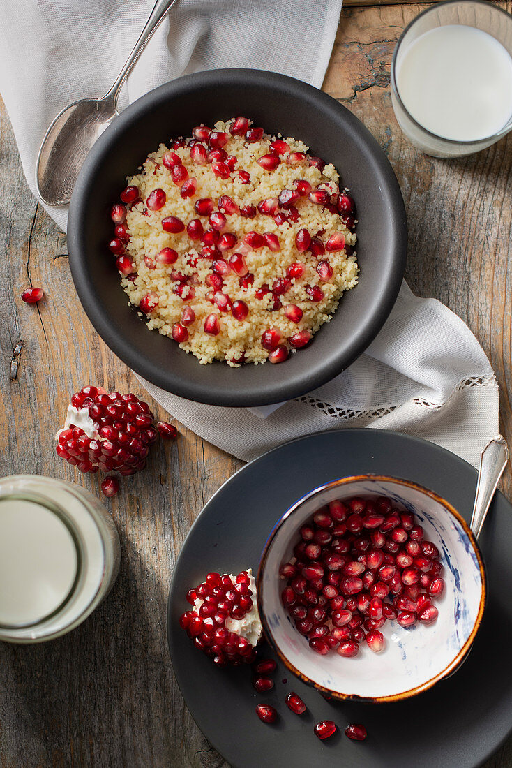 Masfuf (sweet couscous with pomegranate seeds, Tunisia)