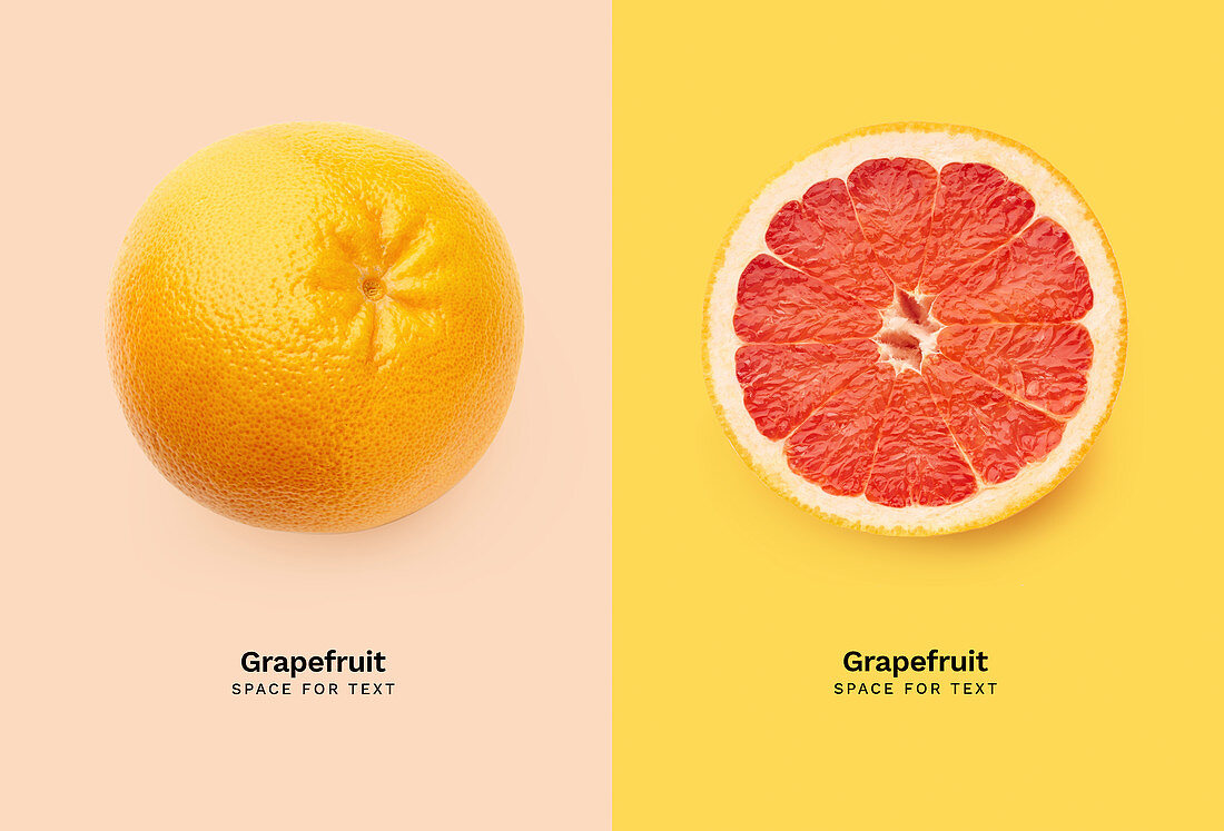 Two fresh grapefruits isolated on colorful background