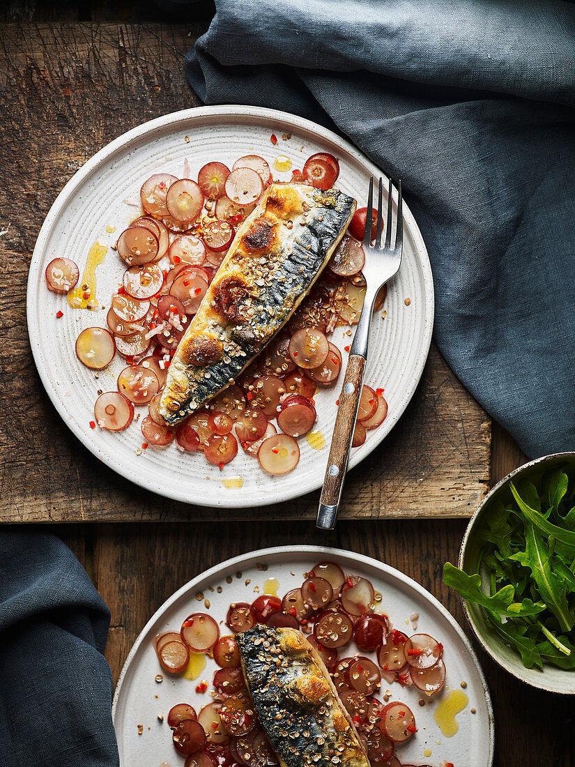 Mackerel with pickled grape salad