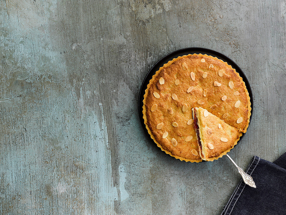 Harvest pear, plum and almond tart