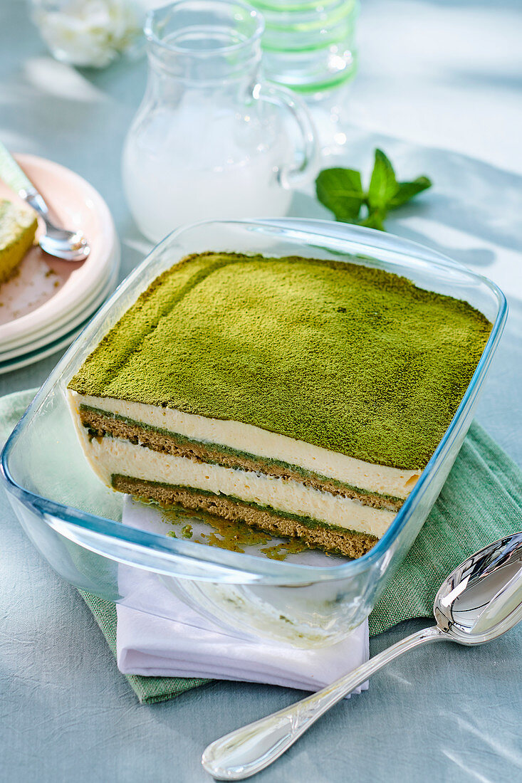 Matcha tiramisu with amaretto