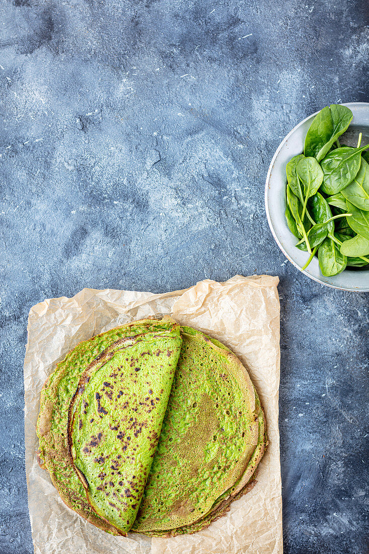 Crepes with fresh spinach