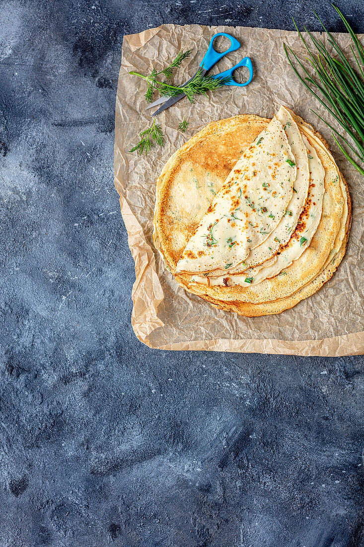 Crepes with dill and chives
