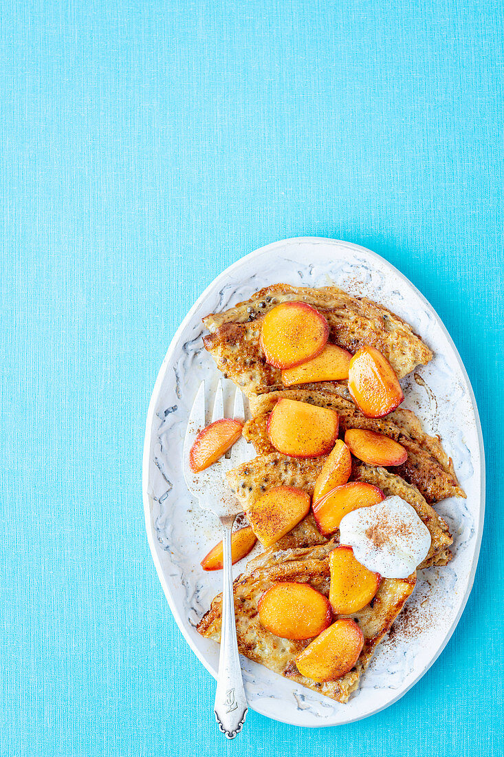 Pancakes with caramelized nectarines