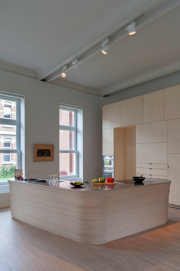 Designer kitchen counter in loft apartment