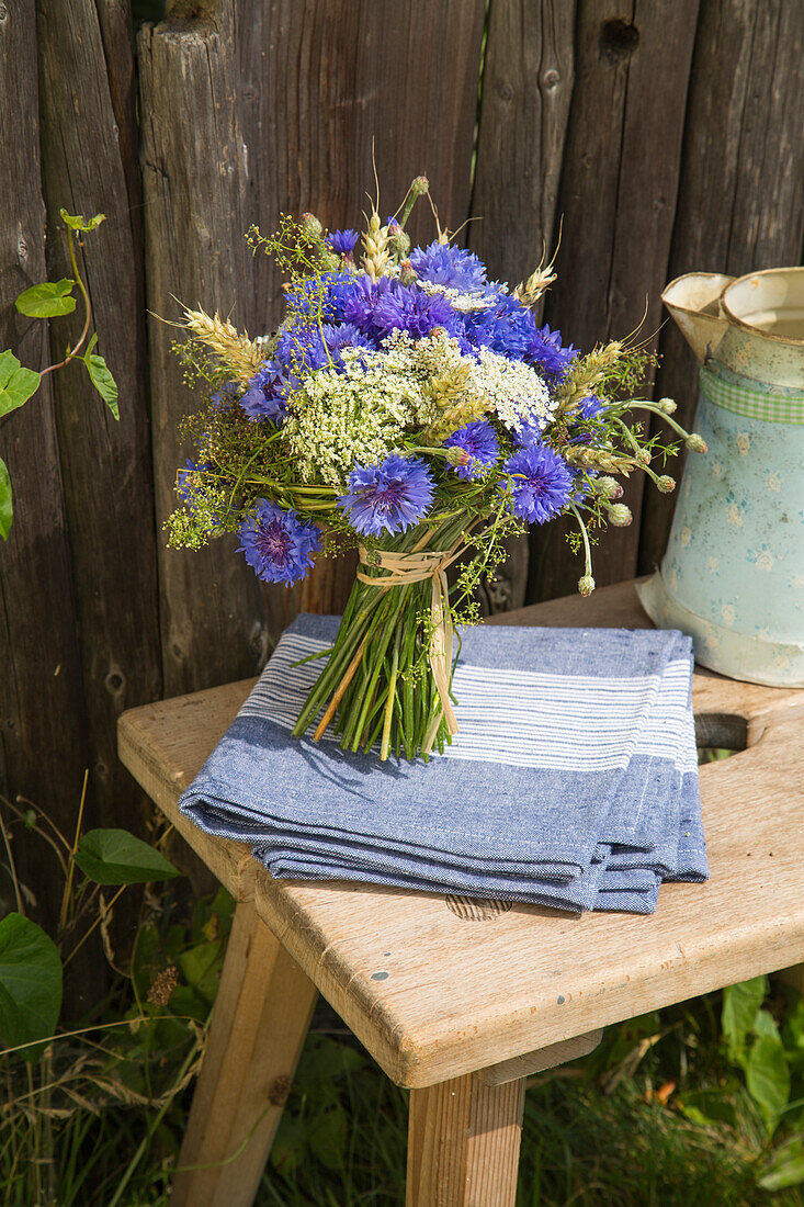 Wildflower bouquet of cornflowers and khella