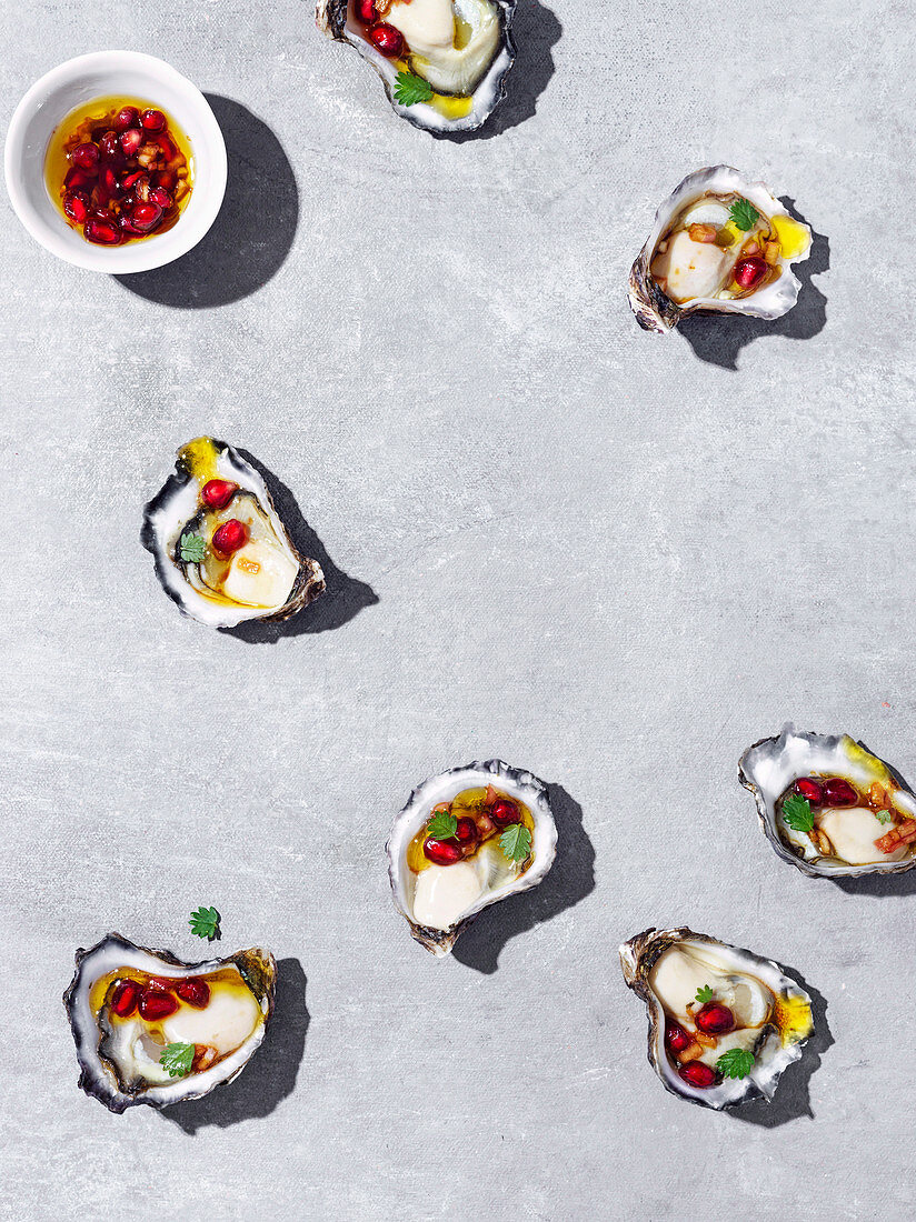 Oysters with pomegranate dressing