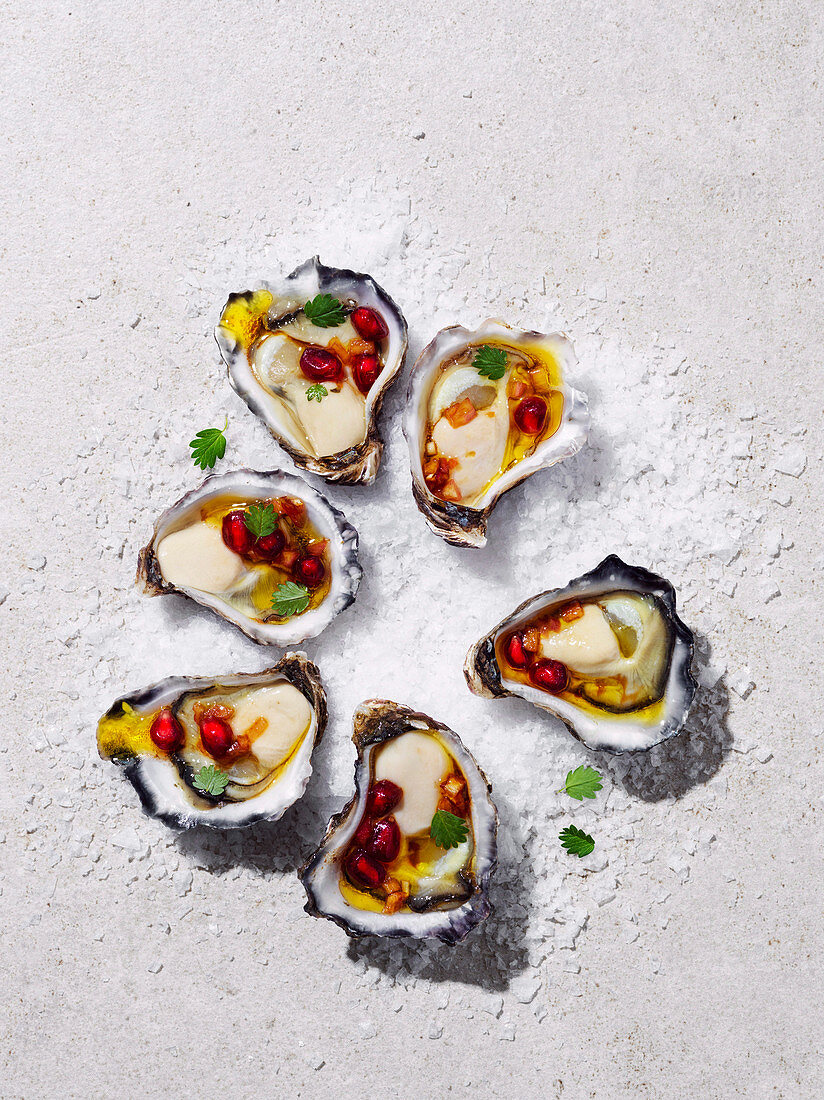 Oysters with pomegranate dressing