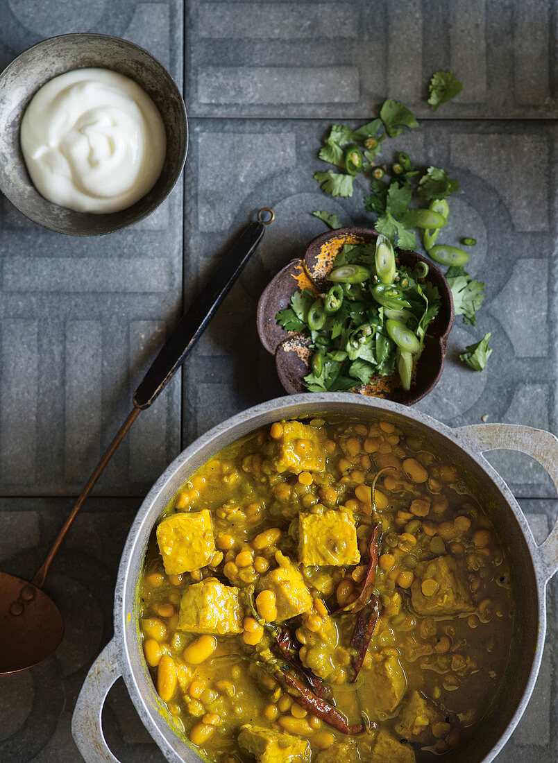 Green lentil and spiced tempeh soup