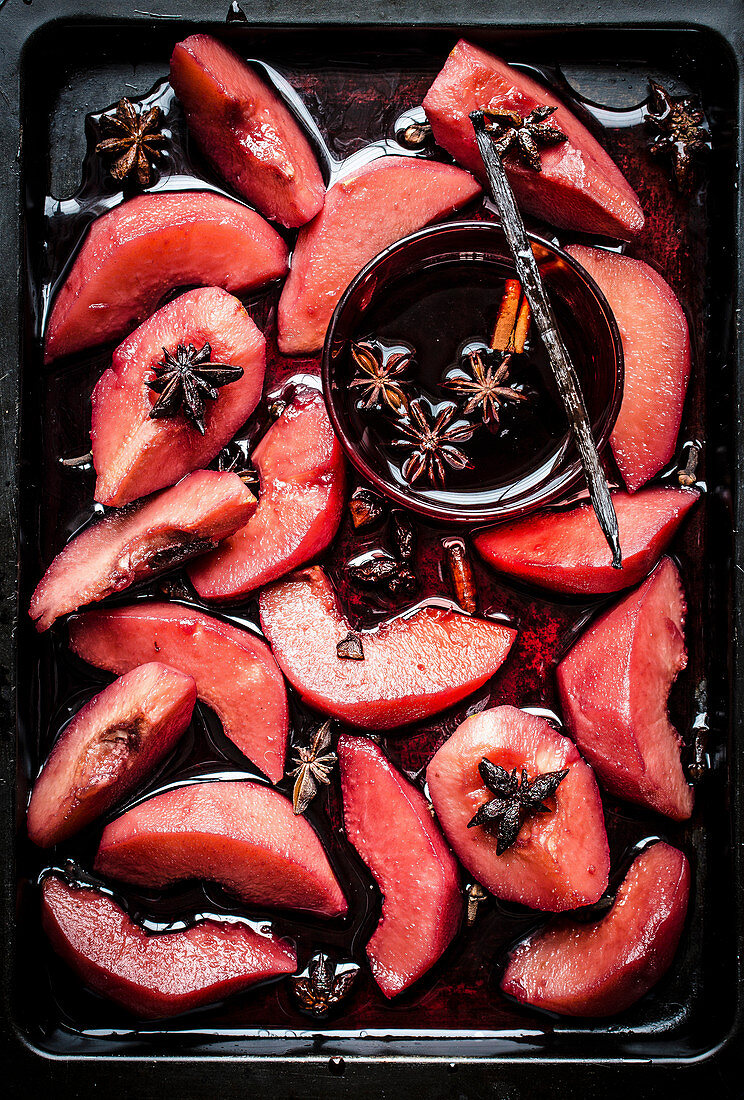 Red wine poached quinces