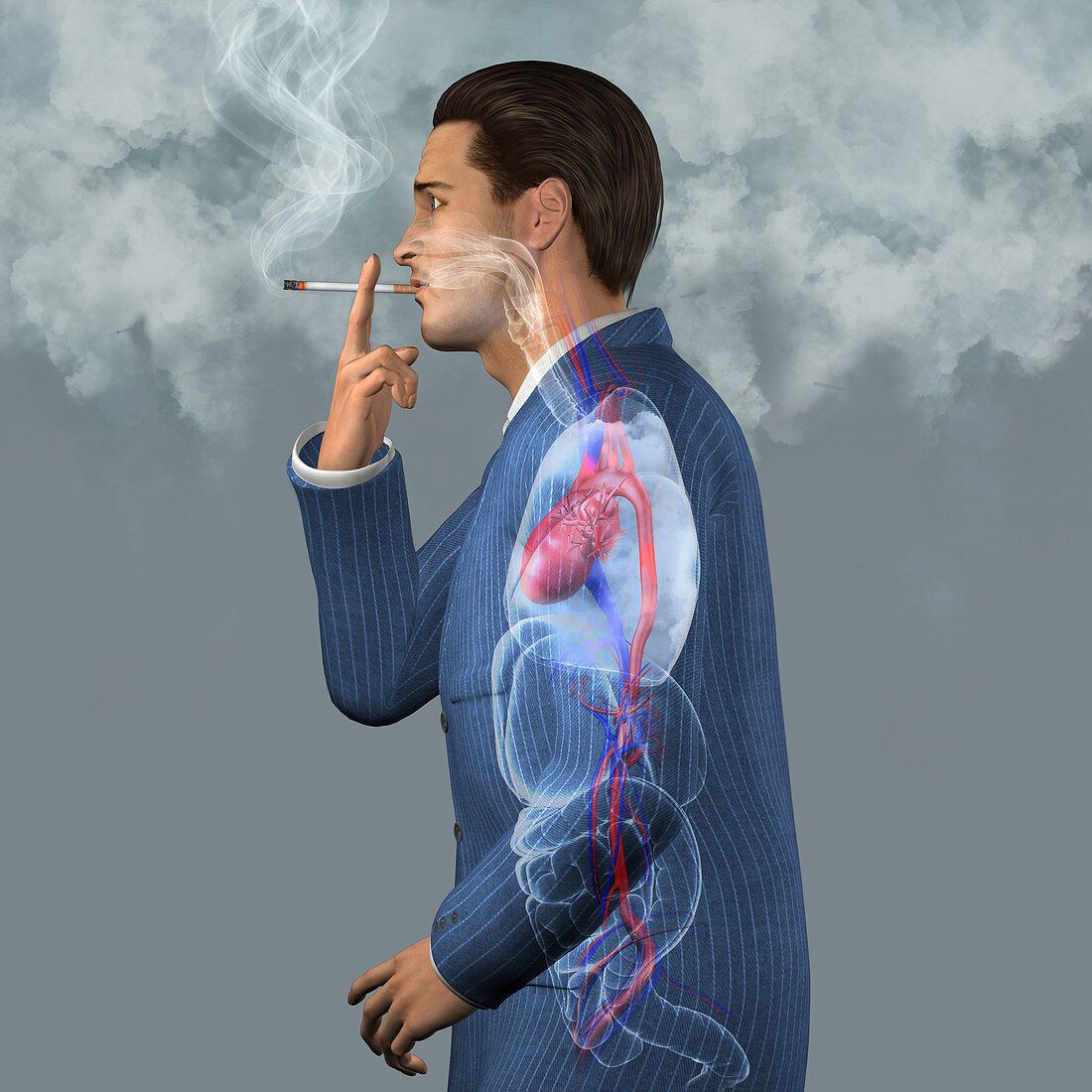 Man smoking cigarettes, illustration