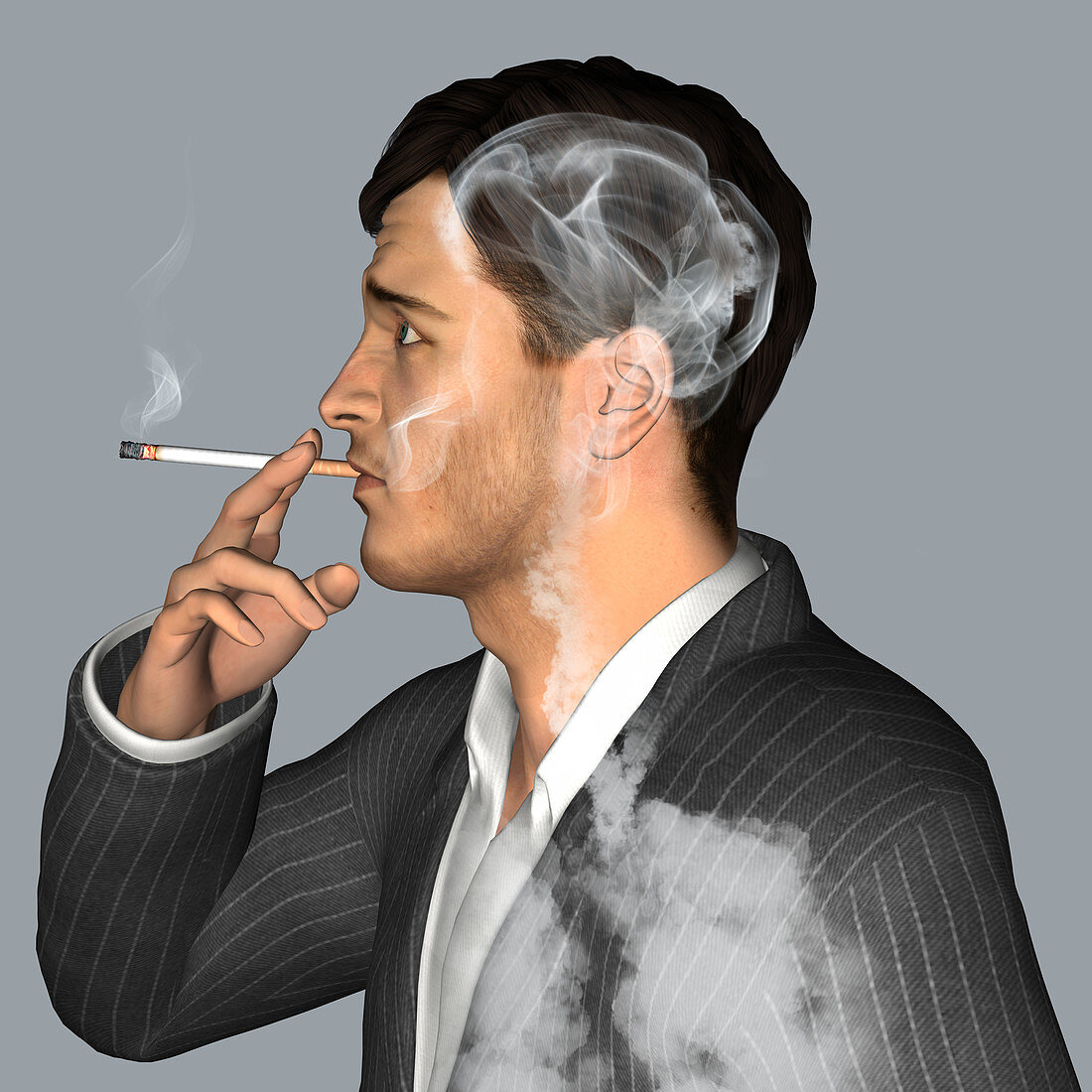 Man smoking cigarettes, illustration