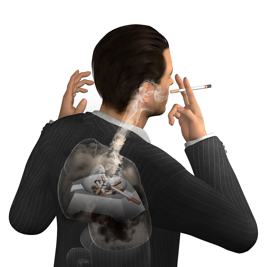 Man smoking cigarettes, illustration