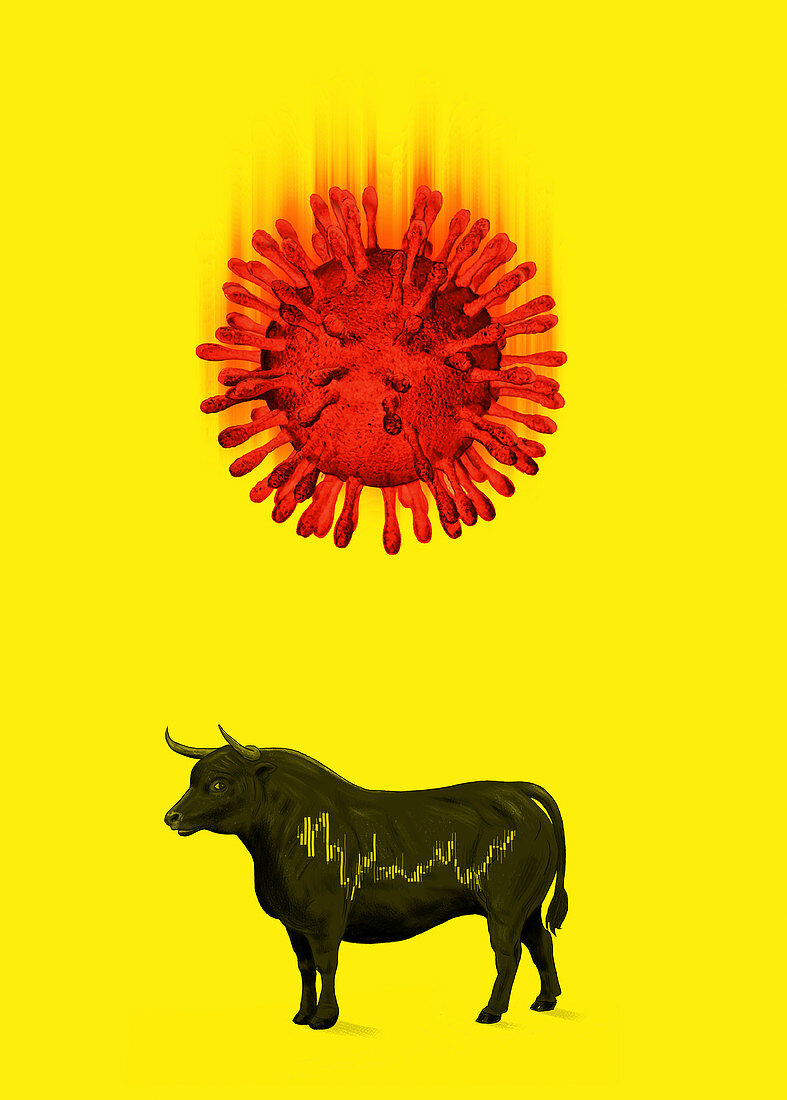 Coronavirus and stock market crash, illustration