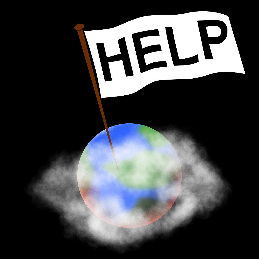 Planet earth with 'Help' on flag, illustration