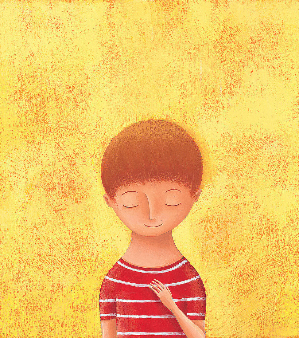 Boy with eyes closed, illustration