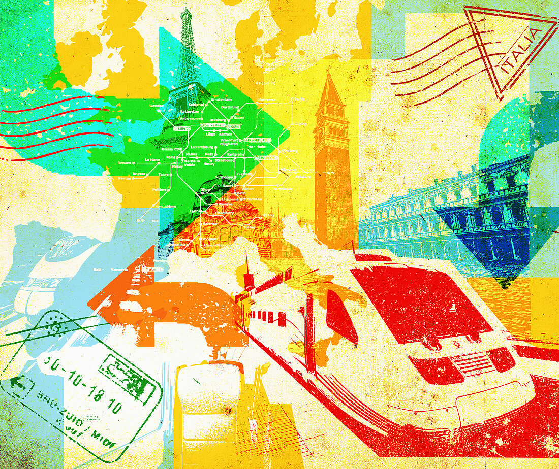 European rail travel, illustration