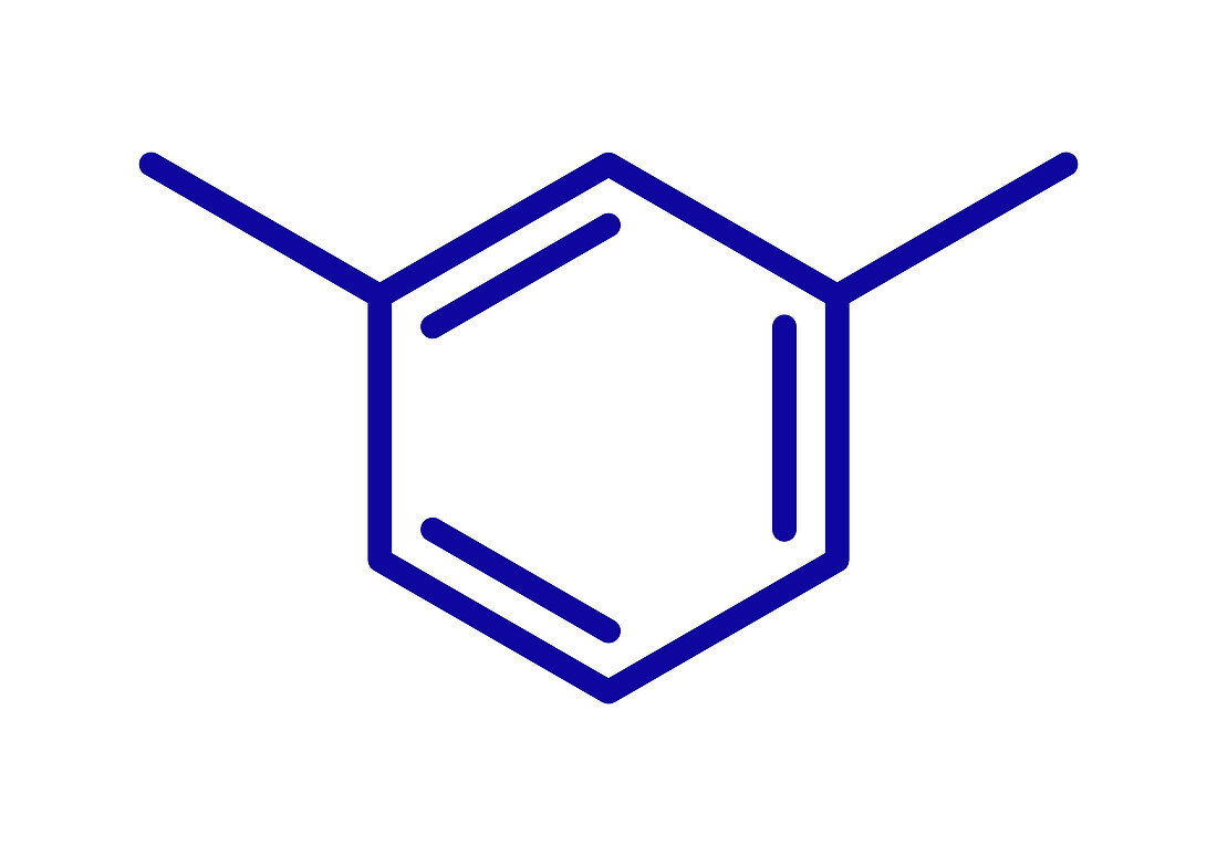 Meta-xylene aromatic hydrocarbon molecule, illustration