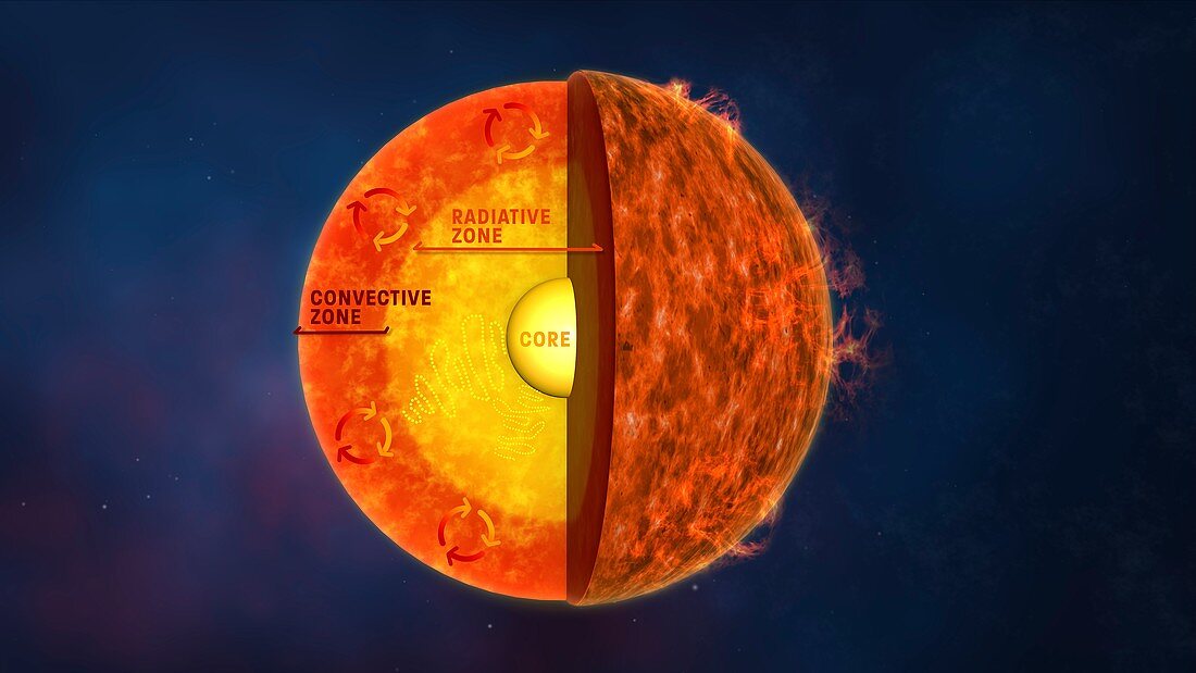 Internal structure of the Sun, 3D illustration