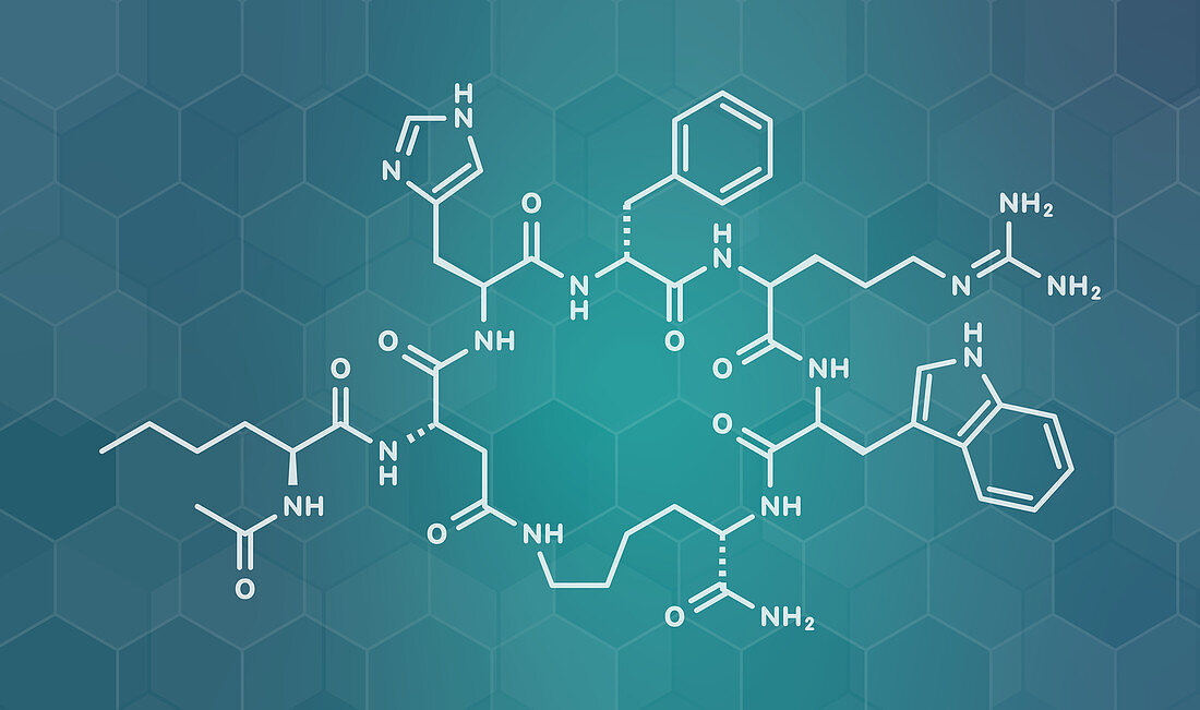 Melanotan II synthetic tanning drug molecule, illustration