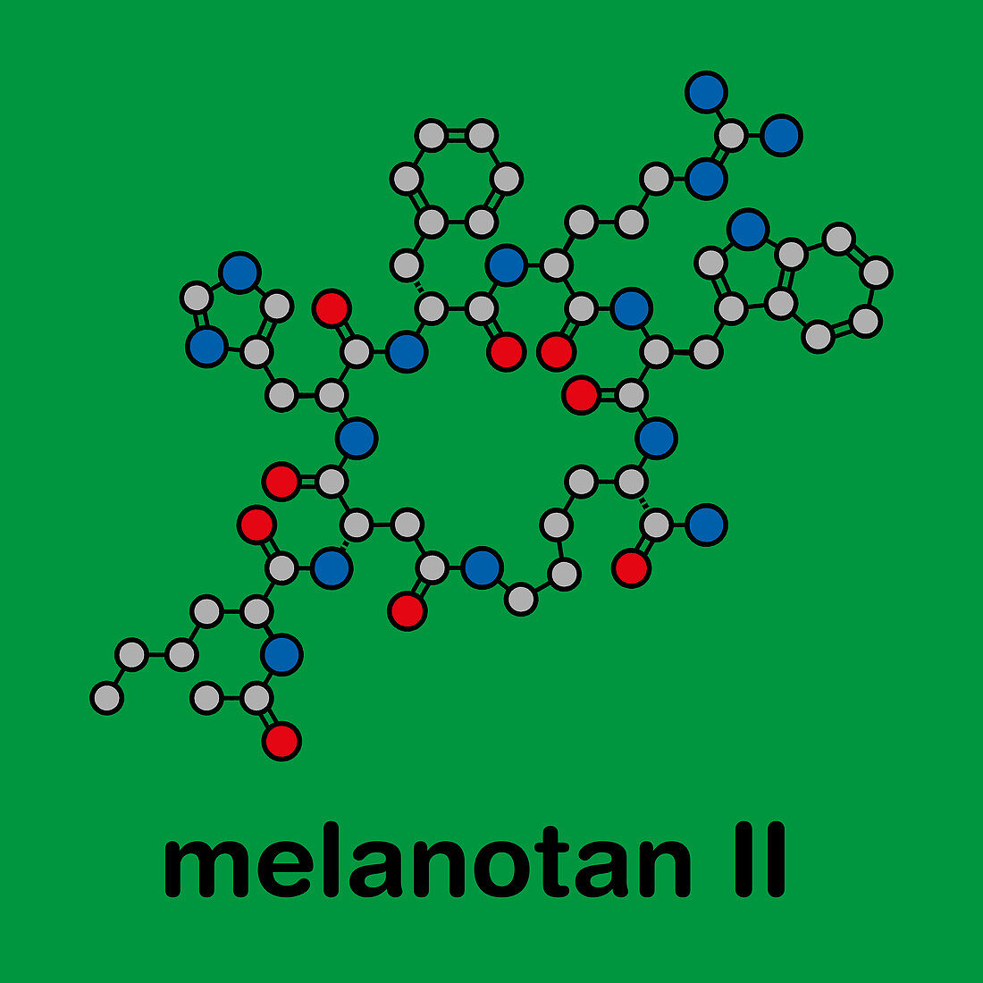 Melanotan II synthetic tanning drug molecule, illustration