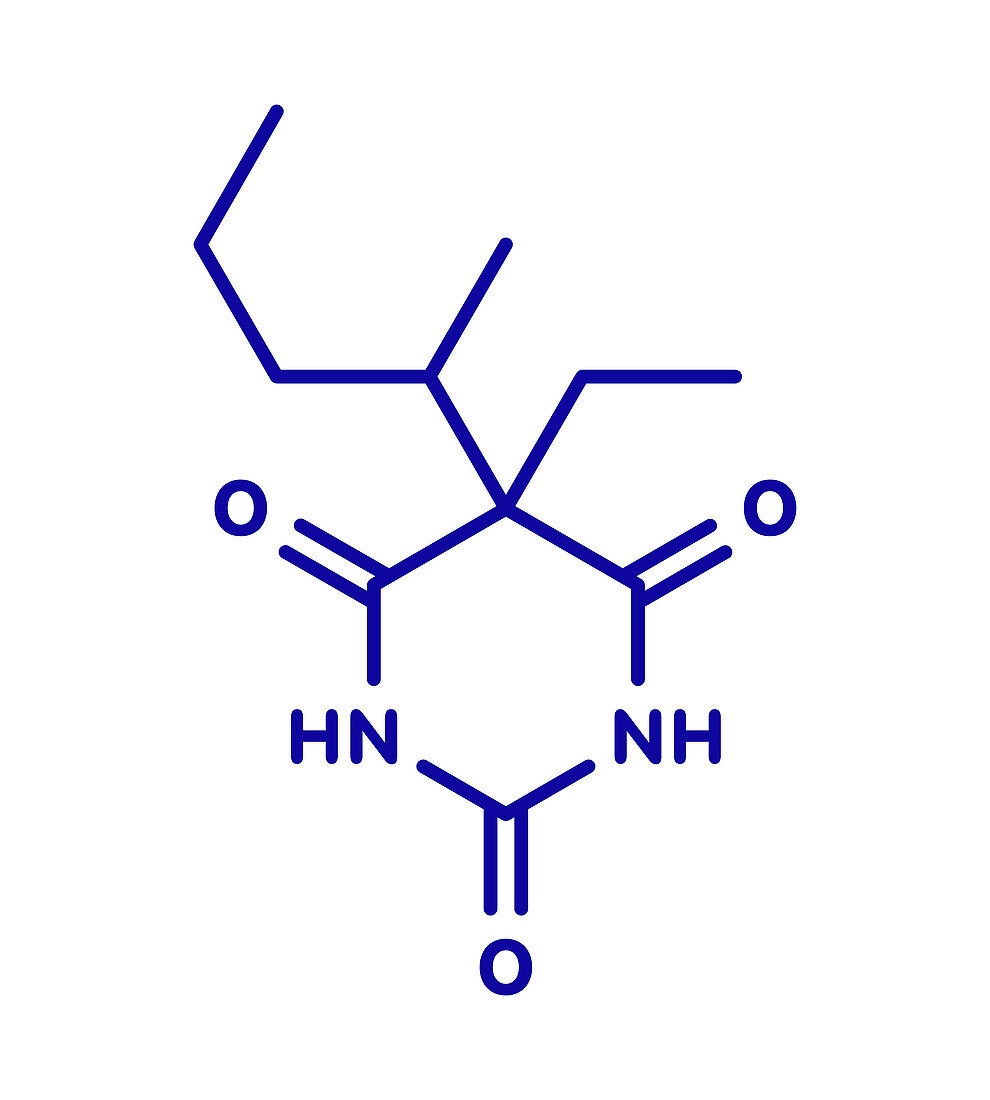 Pentobarbital barbiturate sedative molecule, illustration