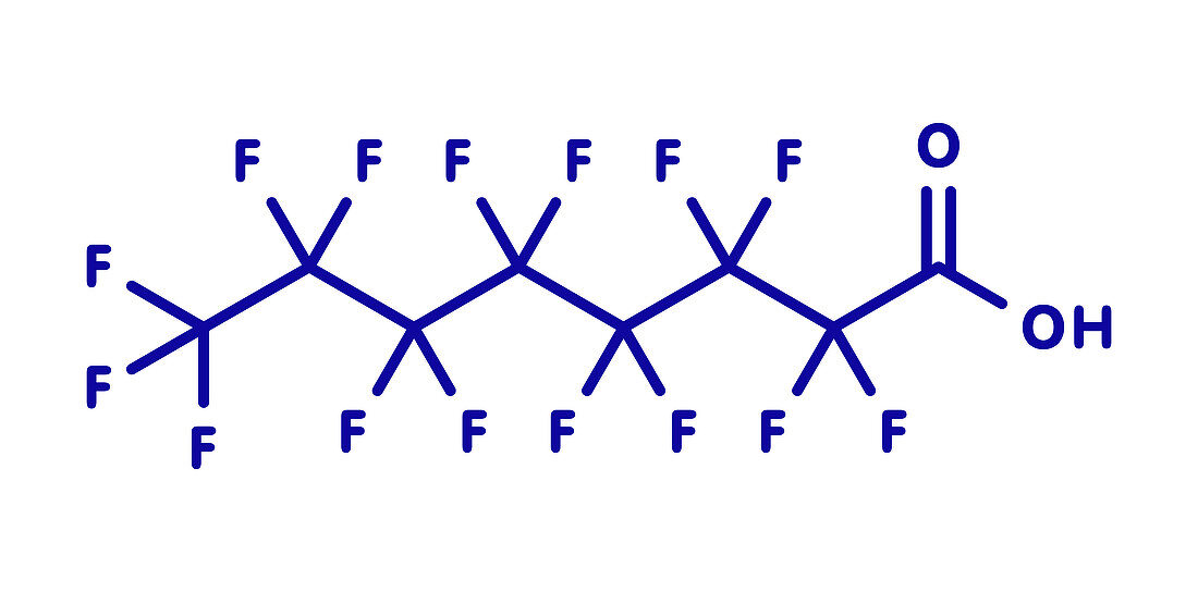 Perfluorooctanoic acid molecule, illustration